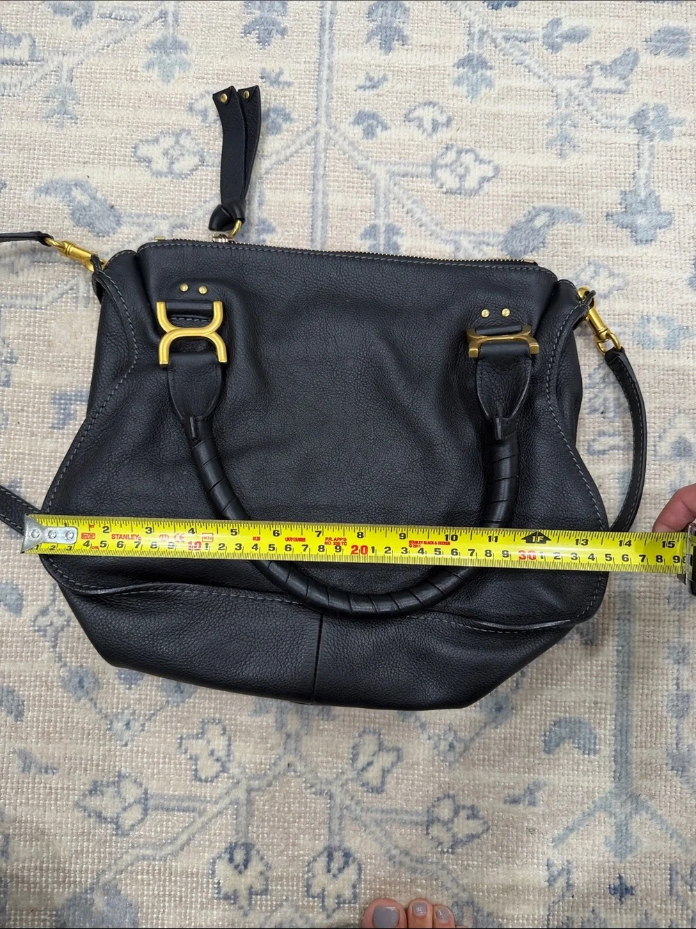 Chloe Black Pebbled Leather Shoulder Bag with Gold Hardware Accents